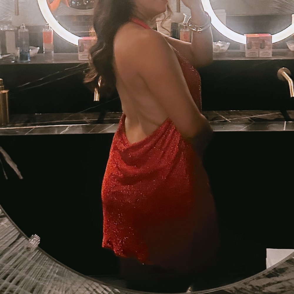 Meshki Red Rhinstone Backless Dress - Picture 2 of 3